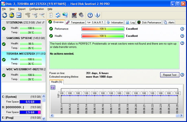 Screenshot of Hard Disk Sentinel