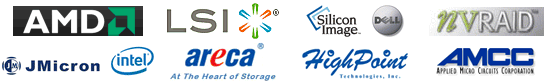 Supported RAID controllers: AMD, LSI, Silicon Image, DELL, NVidia, JMicron, Intel, Areca, Highpoint, 3ware, AMCC