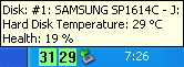 Example showing tray icons and hard disk health, temperature for hard disks