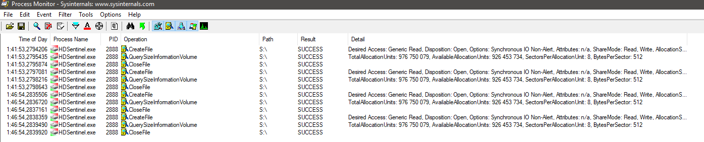 QuerySizeInformationVolume kérés 5 percenként