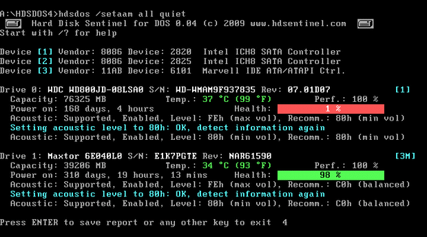 Hard Disk Sentinel DOS változat