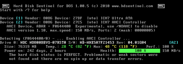 Hard Disk Sentinel DOS version