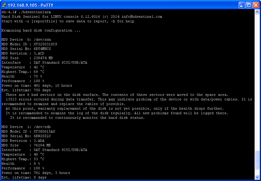 Hard Disk Sentinel Linux version running on D-Link DNS-320LW