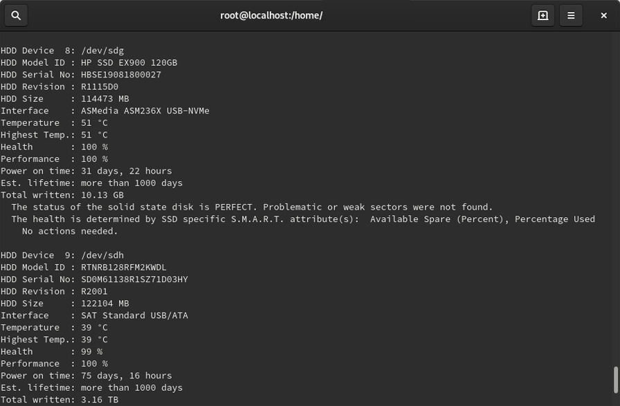 Hard Disk Sentinel Linux NVMe SSD detection