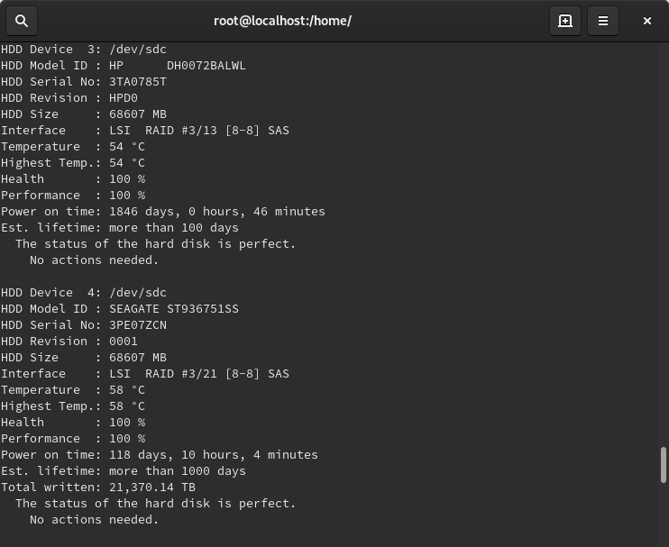 Hard Disk Sentinel Linux detection SAS hard disk in RAID configuration