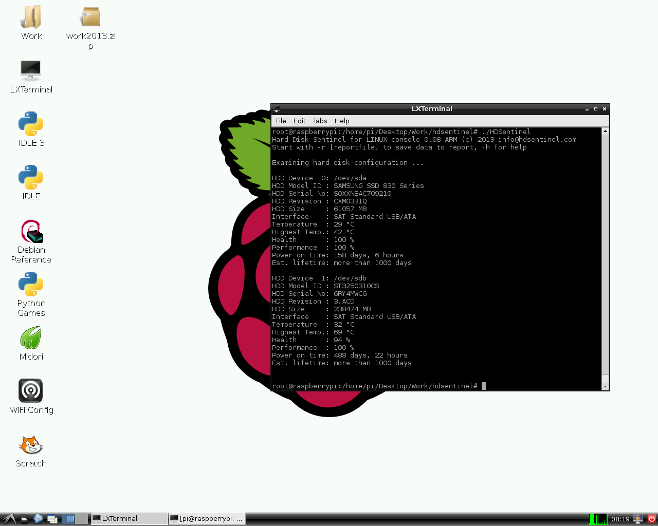 Hard Disk Sentinel Linux version running on Raspberry PI