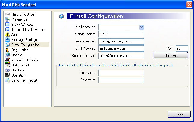 E-mail configuration