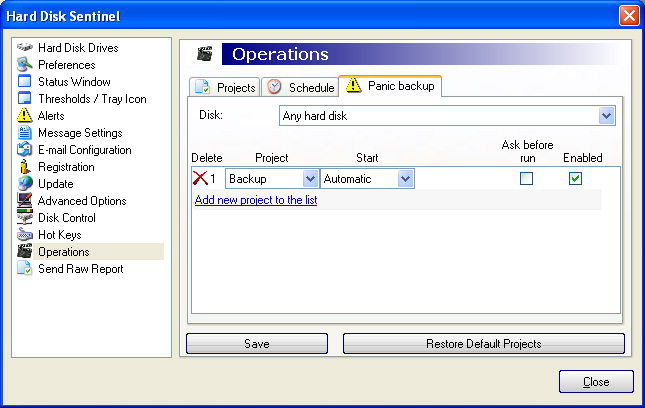 Panic backup: start project on problem