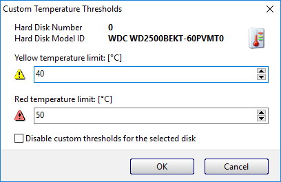 Custom temperature thresholds