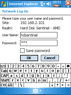 Hard Disk Status displayed in a remote browser (PDA)