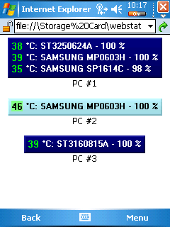 Hard disk status displayed in a remote browser (on a PDA)