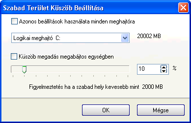 Szabad terlet kszb belltsa